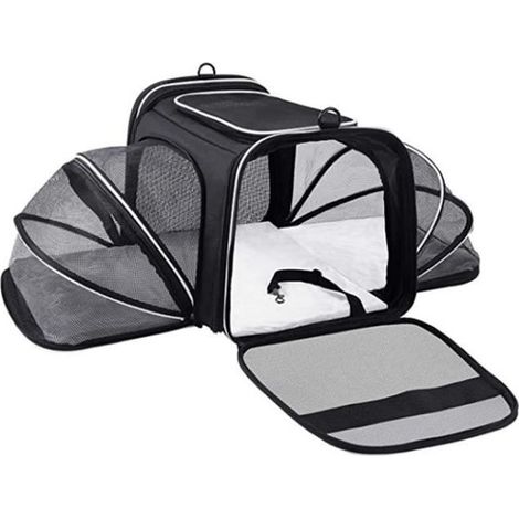 Sac de Transport Chat Chien Extensible, Structure Solide, Rangement Facile, Filet Respirant, Spacieux, Pliable, pour Voyage,noir (1/4)