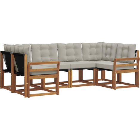 Outdoor Sofa Set with Cushion 6 pcs Natural and Light Grey vidaXL