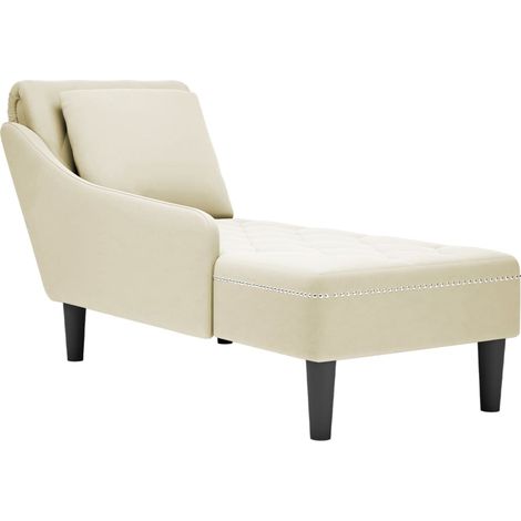 Décoshop26 – Méridienne chaise longue intérieure en velours crème – Accoudoir droit – Coussin lombaire inclus – 145x56x70cm – DEC026254