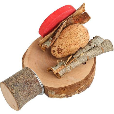 Perchoir pour cage à oiseaux, plateforme ronde en bois naturel, sûr et comestible, résistante aux morsures, avec ficelle à mâcher (taille S). (1/5)