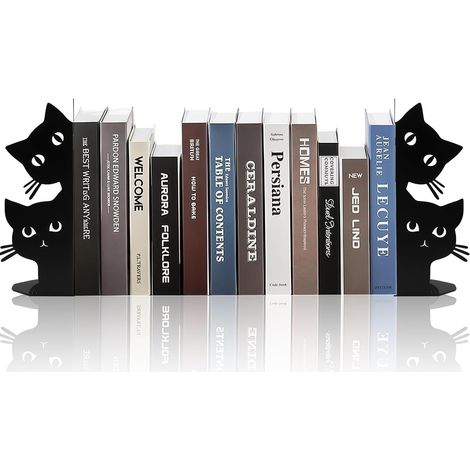 Serre-Livres pour étagères, Chat décoratif Serre-Livres métal pour Livres Lourds, Porte-Livres pour Bureau à Domicile, Décoration Mignonne pour étagère de Bureau, Cadeau pour (1/5)