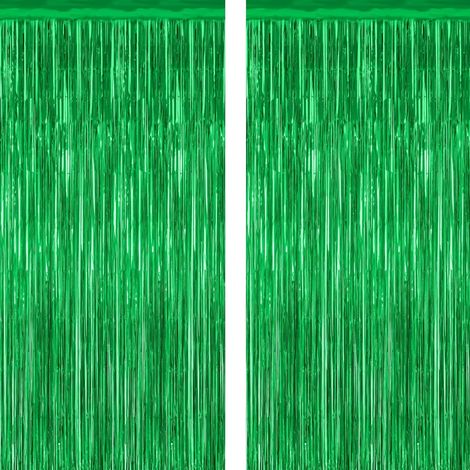 Ensemble de 2 Vert Feuille d'étain rideau de fond décoration de fête d'anniversaire vert, feuille métallique, 3,28 x 7,05 pieds, fond de feuille métallique, fête de Noël Saint Patrick (1/5)