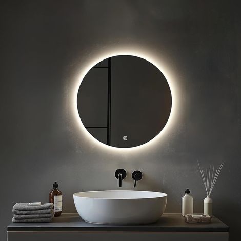Miroir Salle de Bain avec Eclairage, Miroir Mural LED Rond 50cm, 3 Couleurs Lumière, Dimmable, Interrupteur Tactile