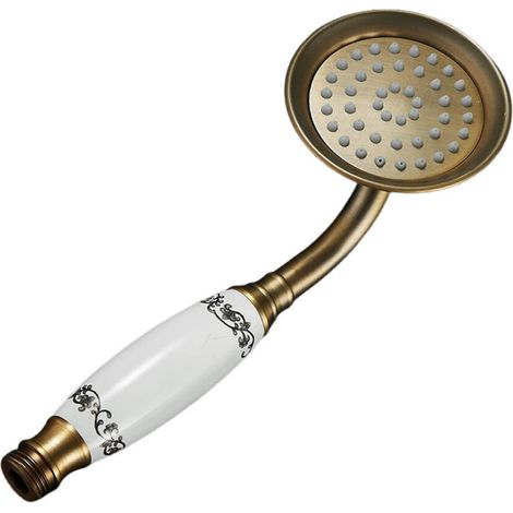 Cabezal de ducha de bronce, ducha de mano de cerámica de porcelana blanca vintage (1 pieza) (1/5)