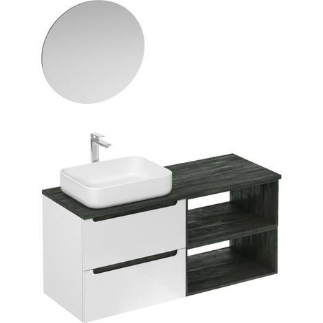 Naturel Mobiletto da bagno con lavabo comprensivo di miscelatore per lavabo Naturel Stilla bianco lucido, bocca e sifone (KSETSTILLA015)
