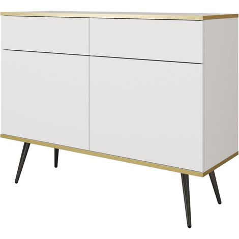Cassettiera, Bianco, gambe nere, 107 x 85 x 39 cm (1/5)