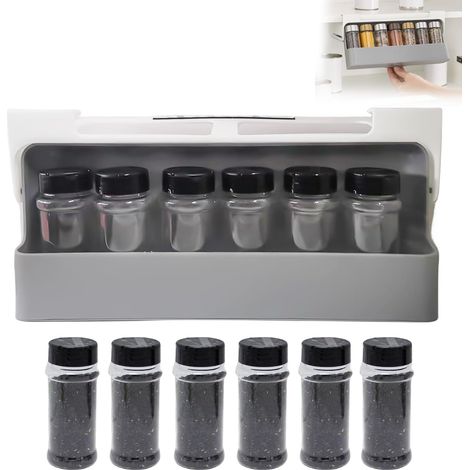 Étagère à Épices Extensible, Étagère à Épices avec Pots à Épices, Rangement Epices, 6 pots à Épices avec Étagère pour Rangement des Épices, sans Percage Etagere Epices Cuisine (32x13.5x9.5 cm) (1/5)