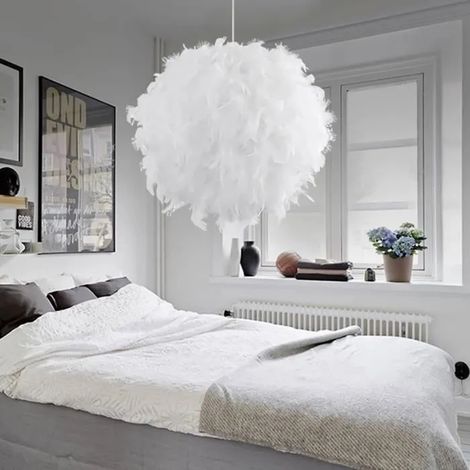 E27 Lustre Suspension en Plumes Blanche 30-40cm 40W Abat-jour Luminaire Plafonnier pour Chambre de l'enfant, Salon, Décor (1/4)