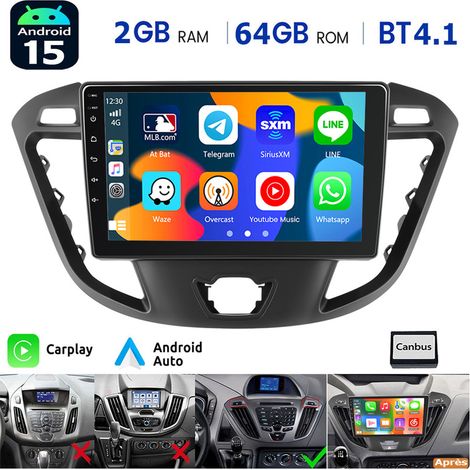 Autoradio Android 14 GPS FM RDS + Caméra pour Ford Transit Custom 2012-2021 - 2+64G