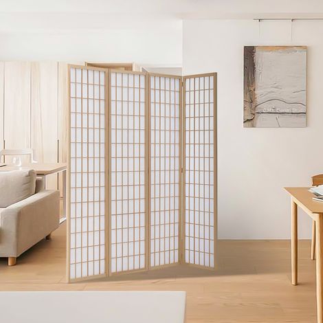 4 Panel Solid Wood Folding Room Divider Privacy Screen (1/5)