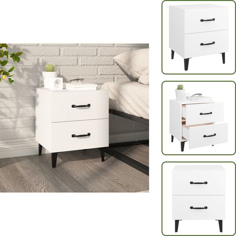Mesita de noche con cajones - vidaXL Mesita de noche blanca 40x35x47,5 cm - Mesita de noche con patas de metal