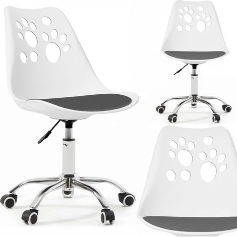 Sedia ergonomica girevole da ufficio per bambini, bianca e grigia