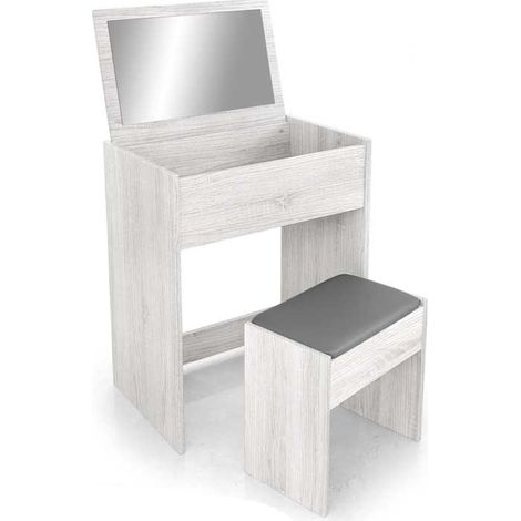 TOELETTA IN LEGNO CON SPECCHIO PIEGHEVOLE E SGABELLO 60X40X75 CM BIANCO (1/2)