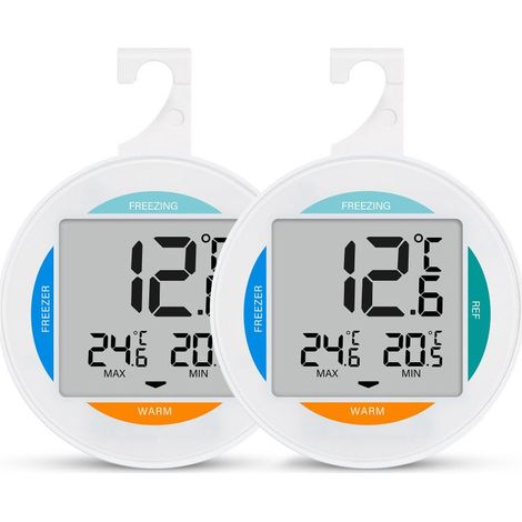 Set mit 2 wasserdichten digitalen Kühlschrankthermometern (IP65), Maximal-/Minimaltemperaturaufzeichnung, LCD-Anzeige, zum Aufhängen/Aufstellen geeignet (1/5)