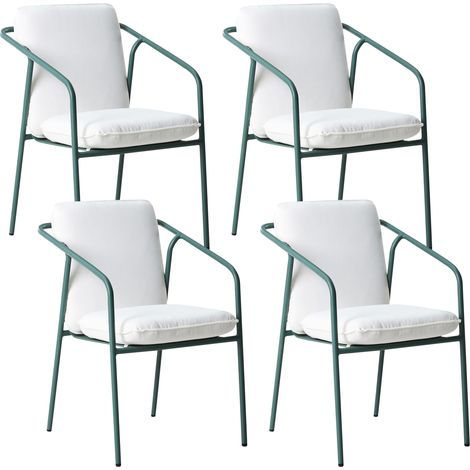 Conjunto de 4 sillas de jardín con cojines blancos acabado recubrimiento de polvo apilables metal aluminio verde Asciano