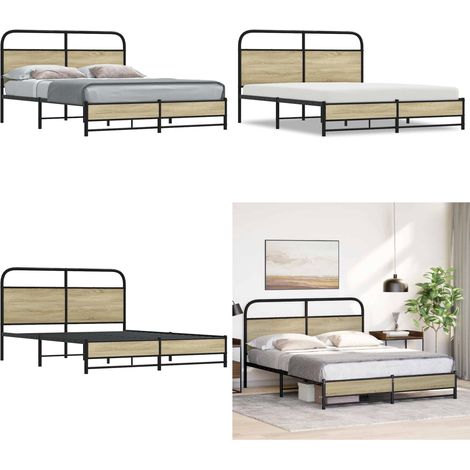 vidaXL Metallbett ohne Matratze Sonoma-Eiche 160x200 cm (1/5)