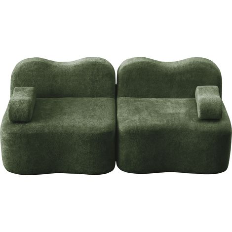 Canapé 2 places modulable en velours vert, sans montage, forme ondulée, assise profonde et confort moelleux pour salon ou appartement compact CHICFURN (1/5)