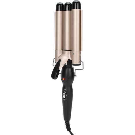 Fer à friser triple tube, lisseur boucleur électrique 2 températures, tourmaline, outil de coiffage doré, prise UE (1/5)
