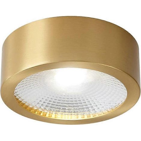 Plafonnier encastré de 7,9 cm (3,1 po) en laiton doré, montage en surface, 7 W, 4000 K, pour couloir, salle à manger ou salon. (1/5)