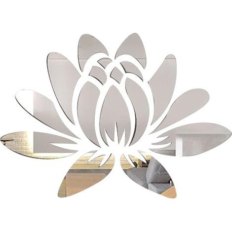 3D-Acryl-Wandtattoo mit Lotusblumenmotiv, selbstklebend, abnehmbar, umweltfreundlich, für Zuhause, Schlafzimmer, Wohnzimmer, Badezimmer, 34,8 x 24,9 cm (13,7 x 9,8 Zoll), Silberbesteck (1/5)