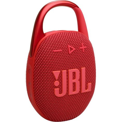 JBL Clip 5, Enceinte Bluetooth ultra-portable, mousqueton intégré, son JBL Pro, basses percutantes, 12 heures d\'autonomie, fonction Playtime Boost, résistante à l\'eau et à la poussière IP67, en roug (1/5)