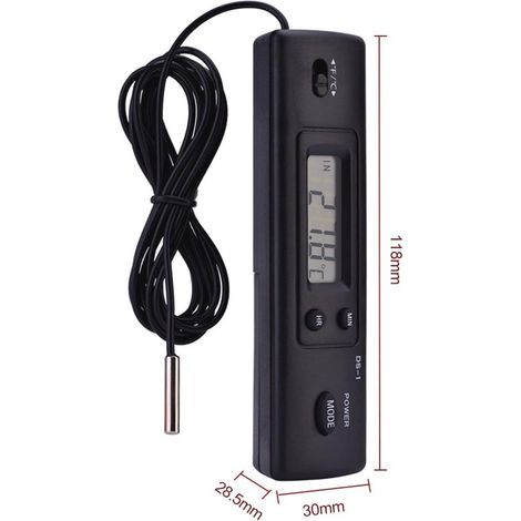 Digitales LCD-Thermometer mit kabelgebundenem Sensor für Kühlschrank und Aquarium, misst Luftfeuchtigkeit und Temperatur.