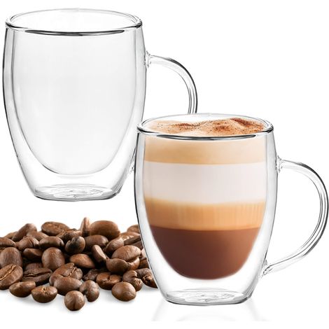 THERMOS BICCHIERE 2pz PER CAFFÈ LATTE TÈ CON FONDO DOPPIO MANICO 300ml (1/5)