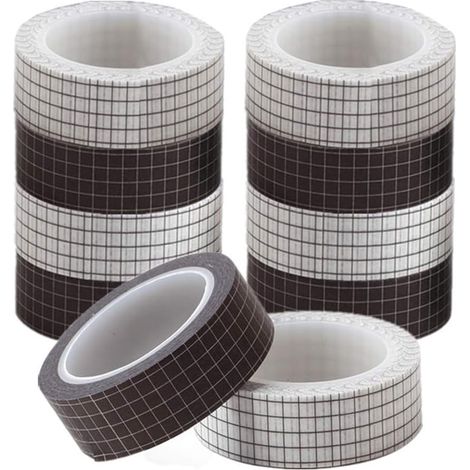 Masking Tape - Grid Pattern - Writable Adhesive Paper Tape - White And Black Assorted Set - 10 Rolls (5 White + 5 Black) (1/5)