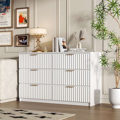 Commode de Chambre - Blanc 120 cm - Commode 6 tiroirs - Salon, chambre à couche & enfant (1/5)