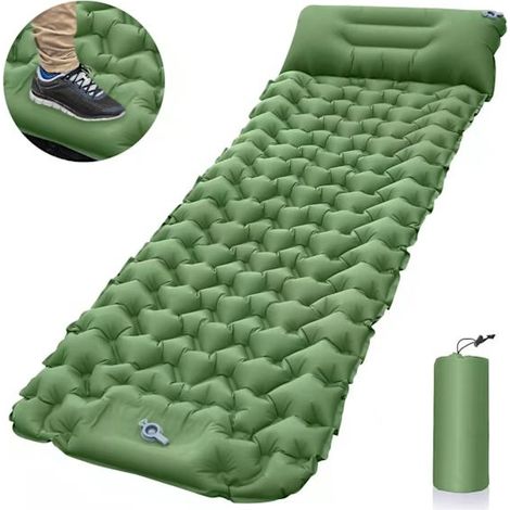 Matelas de camping autogonflant : matelas gonflable une place épais et léger, connectable - Vert olive parfait (1/5)