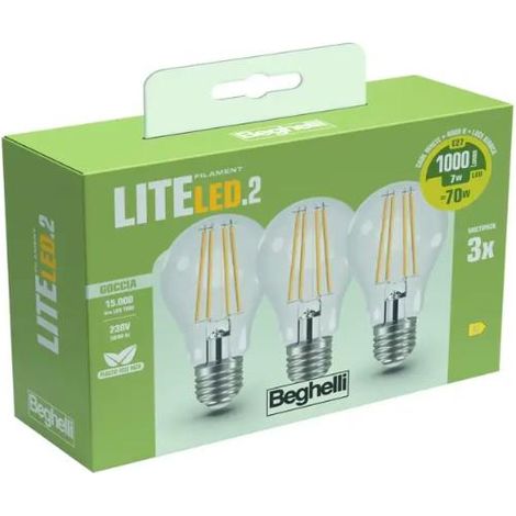 LAMPADA LED FILAMENTO CF.3PZ GOCCIA E27 7W 6500K "BEGHELLI FILED 58122