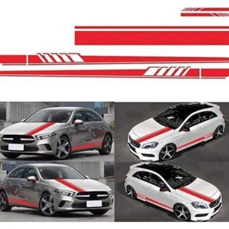 5 pièces Autocollant voiture, autocollant de capot de carrosserie en vinyle autocollants de bande de course pour voiture, autocollant de pare-chocs en vinyle de voitures (rouge)