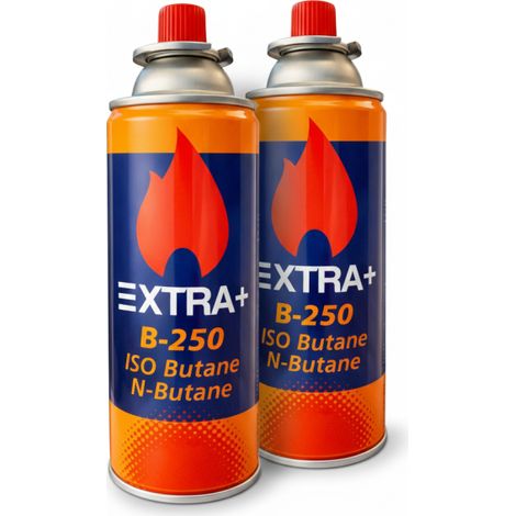 Pack 2 Cartuchos de Gas B-250  Mezcla ISO-Butano para Hornillo Portátil y Camping  Botella Gas con Sistema de Acople Bayoneta