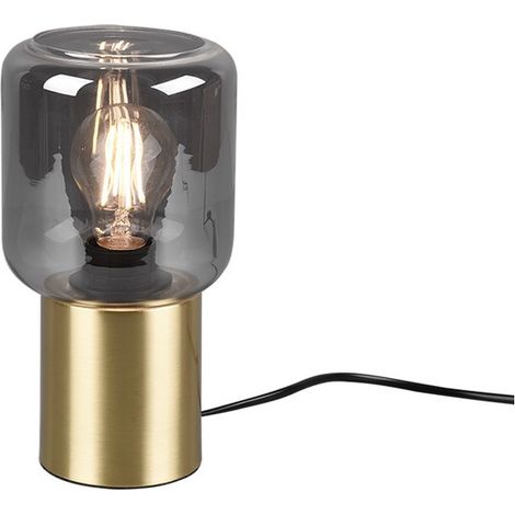 Lampada Tavolo Abat Jour Moderna Ottone Satinato Vetro Fume Nico GD Trio (1/3)