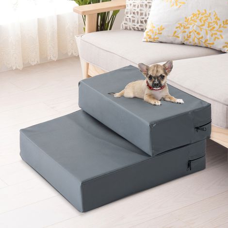 Escalier pliable pour chien et chat, aide d'accès 20 cm, 2 marches, pour lit, canapé, fauteuil et voiture, gris (1/5)