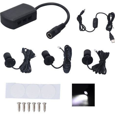 Mini LED Spot Lights 5V USB Vitrine Lumière d'affichage 1 à 3 Lumière de petit meuble dimmable blanc clair noir
