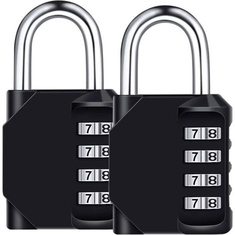 (Noir) [2 Pièces] Cadenas à combinaison à 4 chiffres, cadenas à combinaison étanche, cadenas à combinaison en métal et acier plaqué résistant aux intempéries (Noir)