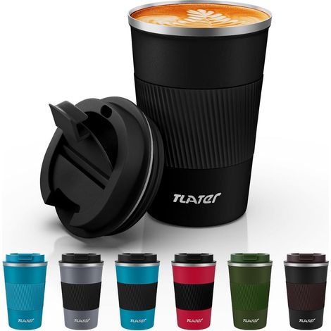 Tlater Kaffeebecher to go 380ml Thermobecher Isolierbecher Schwarz (1/5)