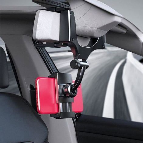 Support de Téléphone - Universel - Rétroviseur de Voiture - Rotatif 360 Degrés - Utilisation à Une Main - Noir (1/4)