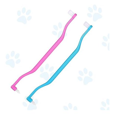 SHINING HOUSE Paquet de 2 brosses à dents réversibles pour chat, brosse à micro-tête pour nettoyage des dents de chaton, soins dentaires pour chaton avec poignée incurvée, réduit la formation de tartr (1/5)