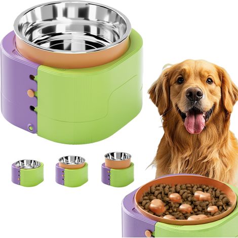 comedero elevado para perros, acero inoxidable, ajustable a 3 alturas, bordes elevados, para perros pequeños y medianos. (1/5)