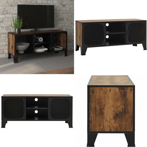 Meuble TV Marron rustique 105x36x47 cm Métal et MDF - Meuble Tv - Meuble Téléviseur - Meuble Industriel - Meuble Métallique - Rangement Media - Home & Living (1/5)