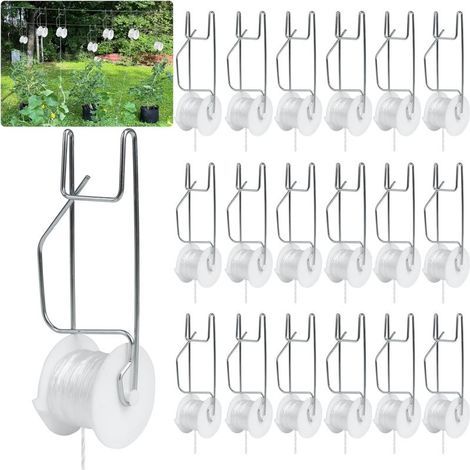 Crochets support tomates avec ficelle – Lot 20 crochets à enrouler + 15 m ficelle – Kit treillis serre – Plantes grimpantes, fleurs tomates (1/4)
