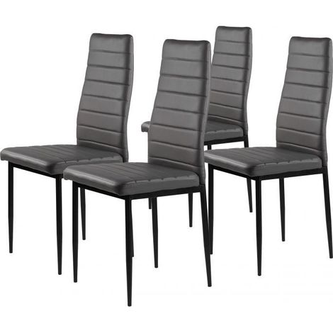 Juego de 4 sillas para salon y comedor con ecopiel respaldo ergonomico gris