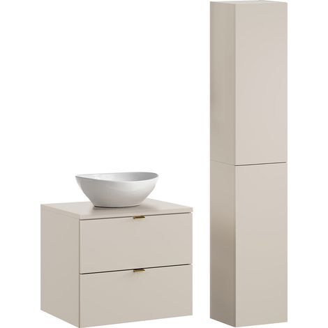 Waschtisch und Hängesäule 60cm Azel mit 2 Schubladen, Kaschmir