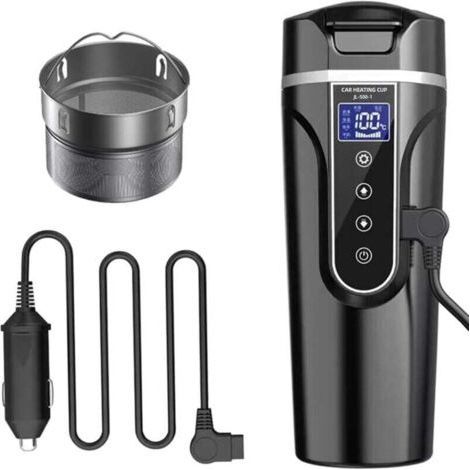 Car Kettle, 12V/24V Car Electric Kettle Heated Water Cup for Car/Truck/Travel, Portable Car Electric Kettle with Stainless Steel LCD Display 30 (1/4)