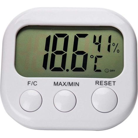 Thermomètre hygromètre numérique compact avec écran LCD et horloge, plage de mesure 0 à 50 °C, indicateur de température et humidité pour maison, bureau et chambre (1/5)