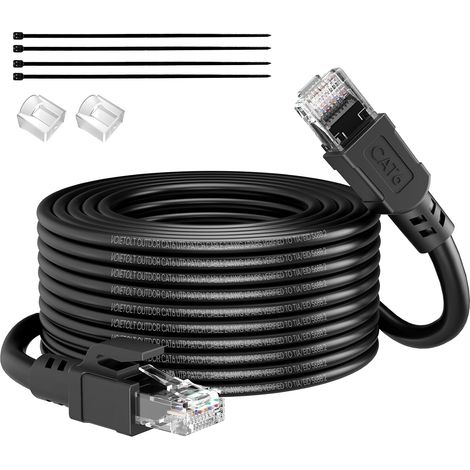 Câble Ethernet Cat 6 Extérieur 30m, Veste Étanche LLDPE UV pour Enterrement Direct - 24AWG Câble RJ45 Réseau Internet Gigabit Haute Vitesse 10 Gbps - CCA, UTP avec 20 Attaches… (1/5)