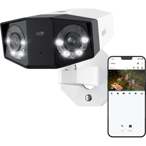 Reolink 8K 16MP PoE Dual-Objektiv Überwachungskamera Outdoor, 180° Panorama, Person/Fahrzeug/Tiererkennung, Farbnachtsicht, Zwei-Wege-Audio, IP67
