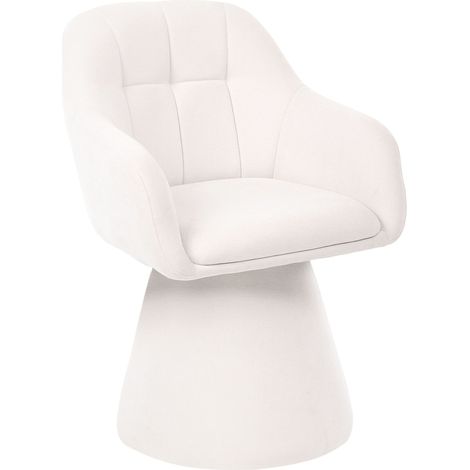 Swivel Dining Chair Off-White Chenille Fully Upholstered Thickly Padded Wide Seat Modern Living Room LIVONIA (1/5)